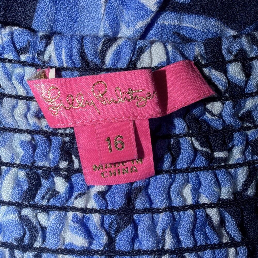 Lilly Pulitzer Auria Top Sz 16 Peplum Blue You’re The Zest High Tide Navy Resort - Picture 6 of 12
